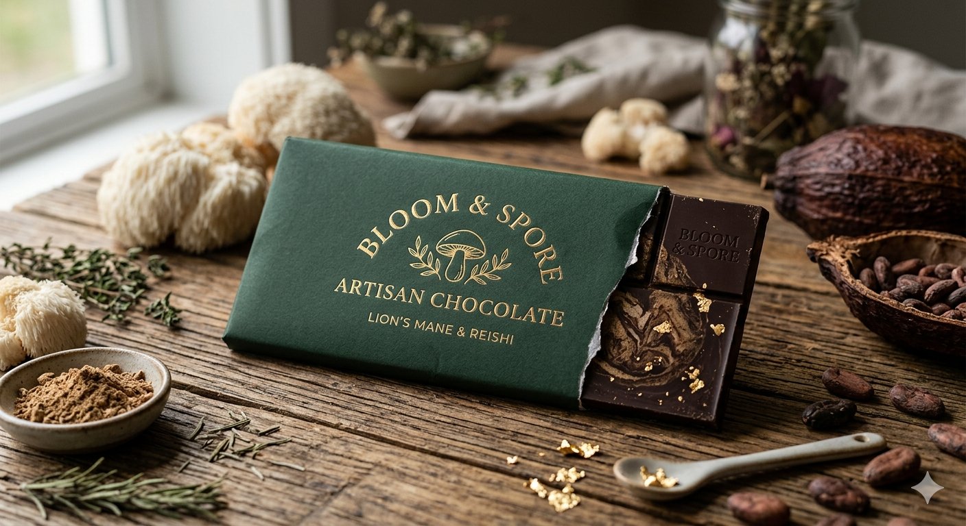 Misty forest with mushrooms