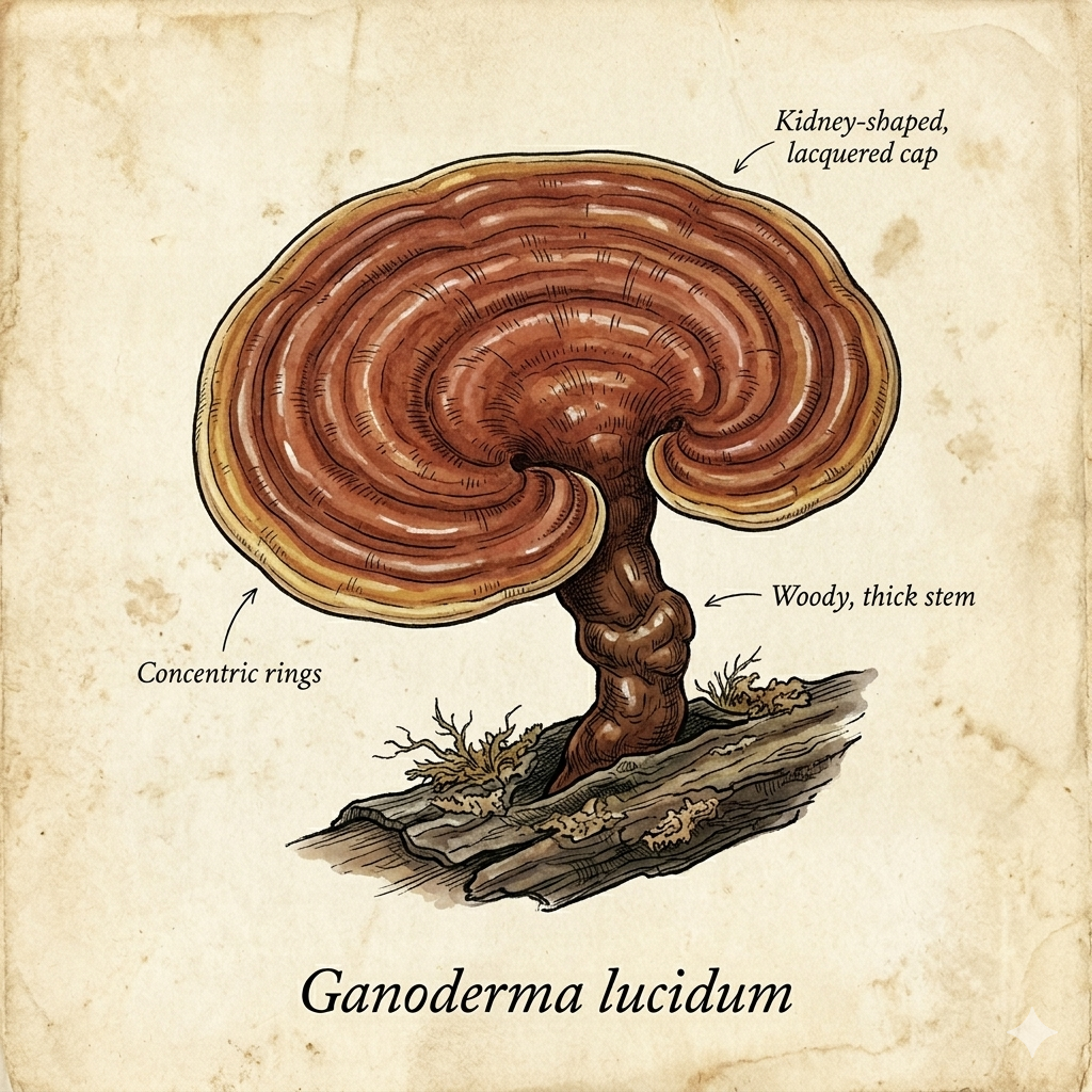 Botanical illustration of Reishi mushroom