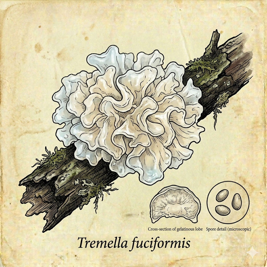 Botanical illustration of Tremella mushroom